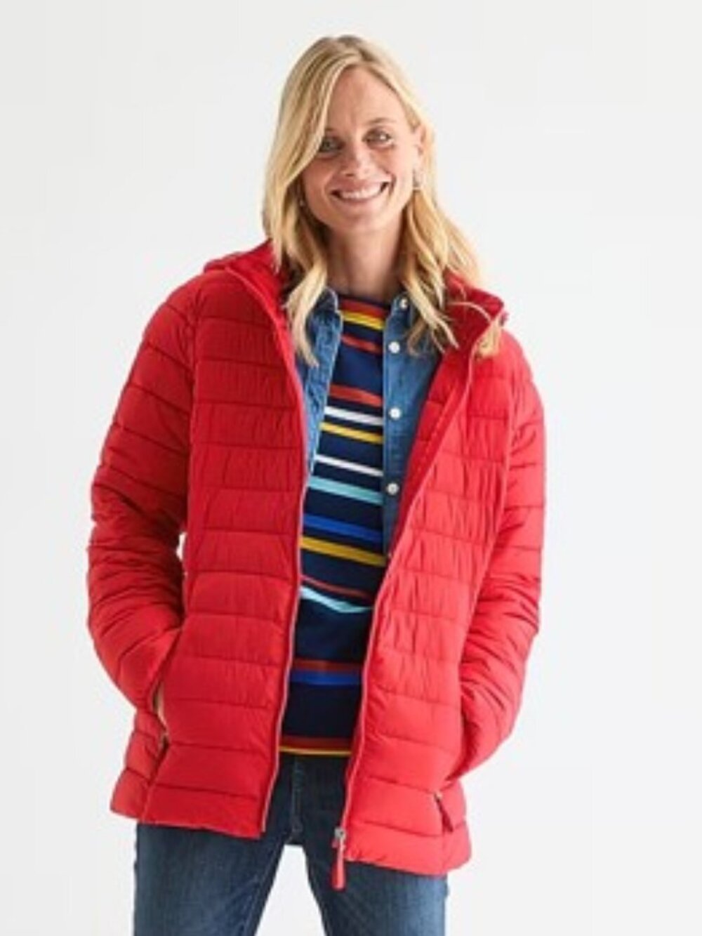 St. John's Bay Womens Hooded Midweight Red Puffer Jacket Sz XL/XXL
